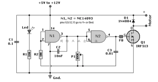 14093组成的脉宽调制器电路（电机调速）
