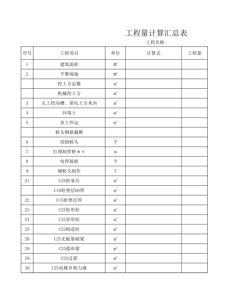 建筑工程工程量计算表(全套42个)-工程量清单Excel -文库_第1页