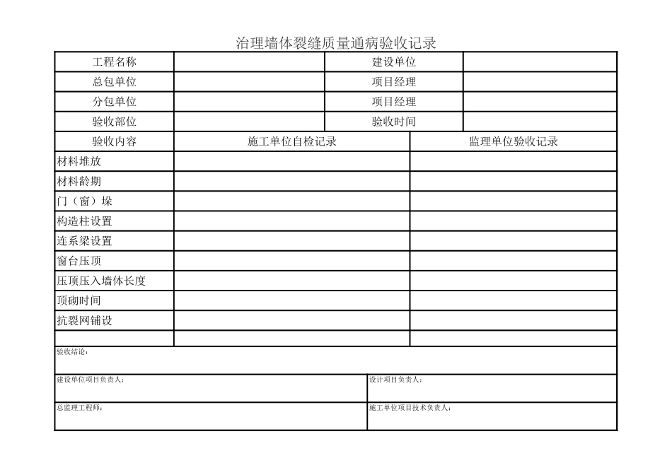 墙体裂缝表-工程量清单Excel_第1页