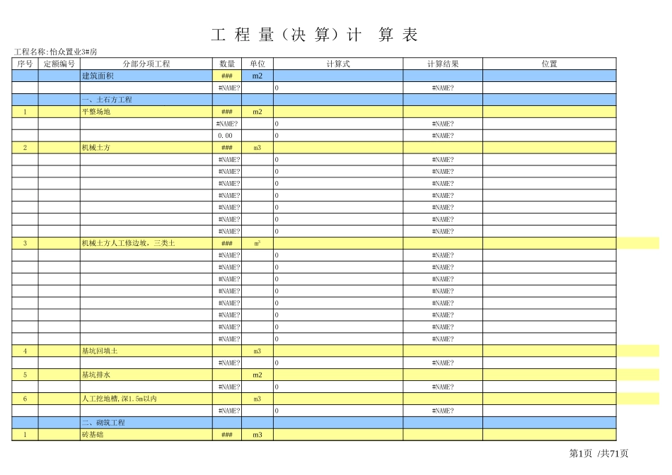 土建工程量计算表格_(实用版)-工程量清单Excel_第1页