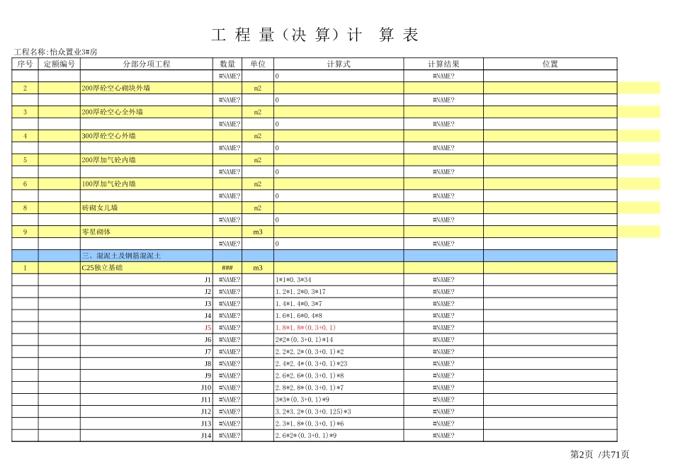 土建工程量计算表格_(实用版)-工程量清单Excel_第2页