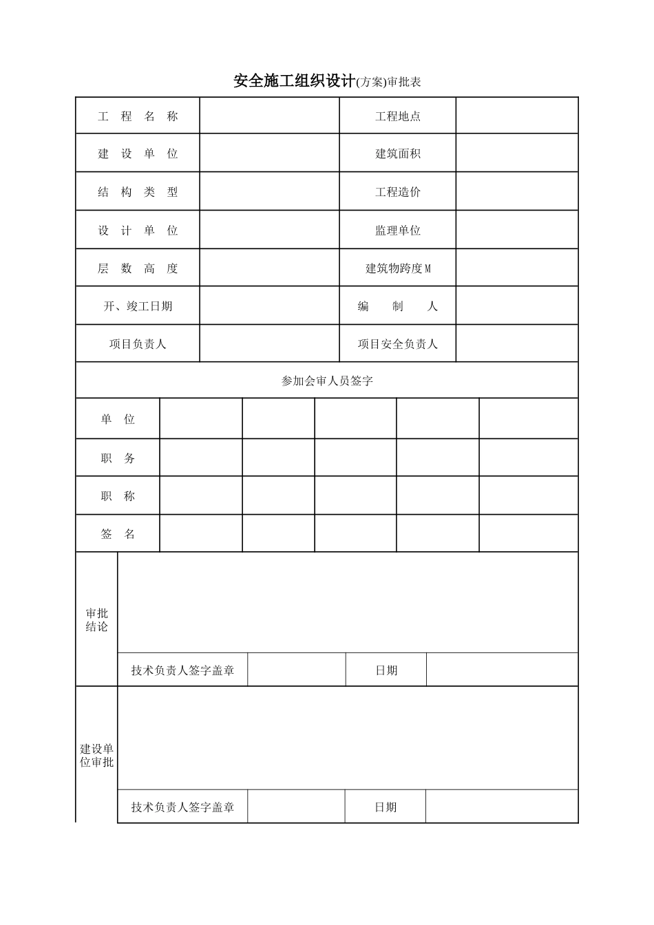 -各类施工表格安全施工组织设计(方案)审批表_第1页