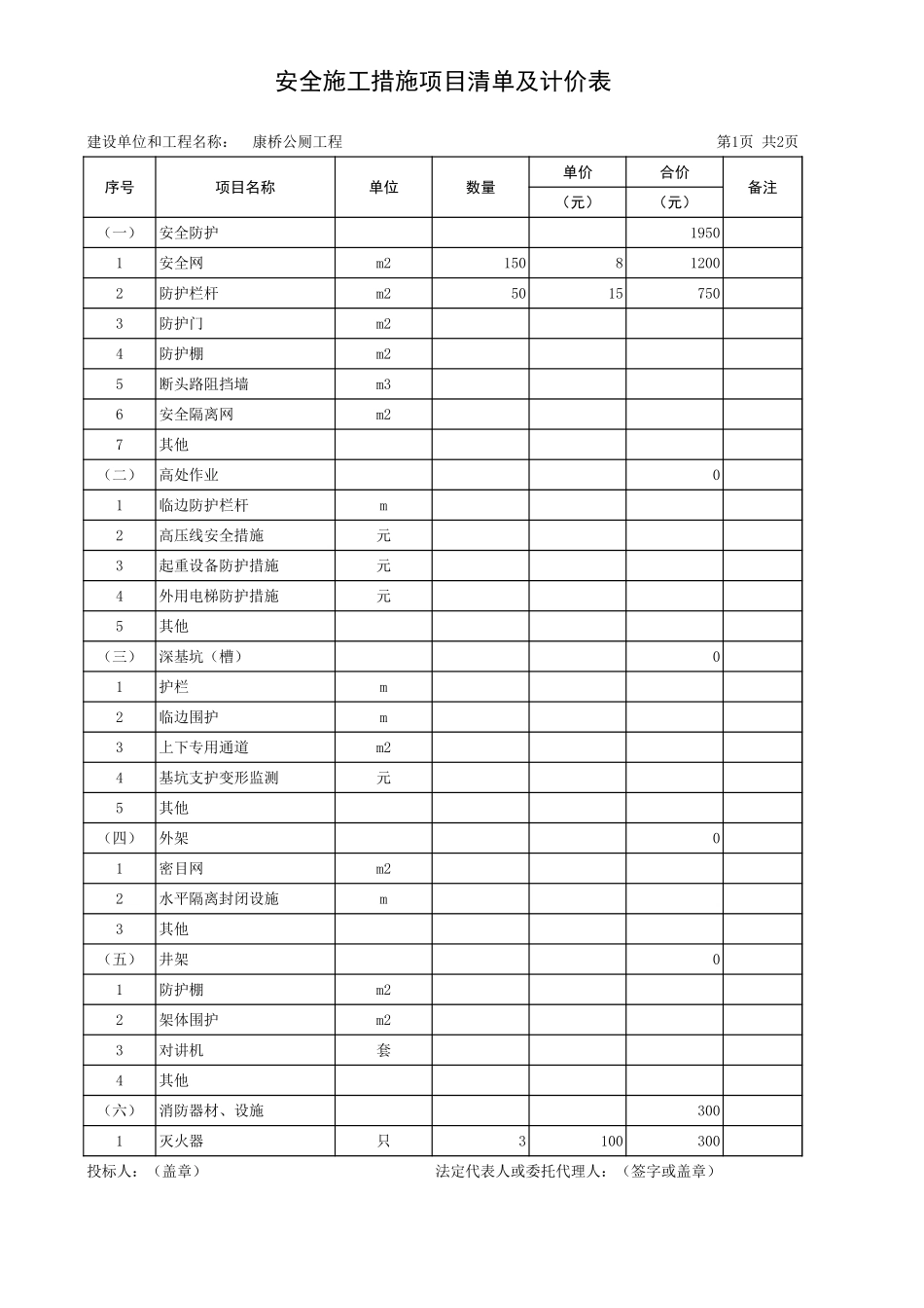各类施工表格措施项目_第1页