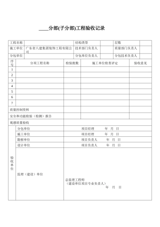 各类施工表格分部(子分部)工程验收记录