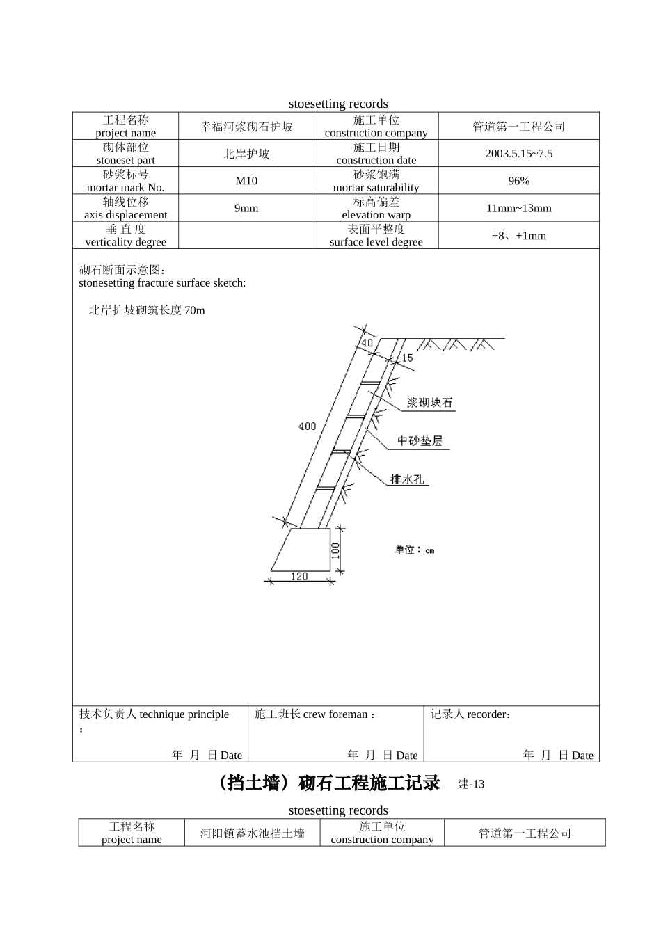 各类施工表格砌石工程施工记录_第2页