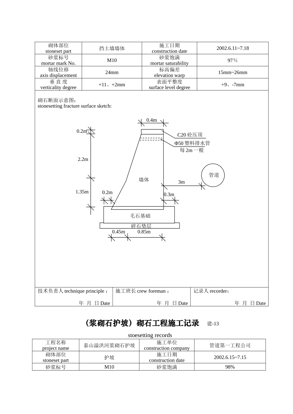 各类施工表格砌石工程施工记录_第3页