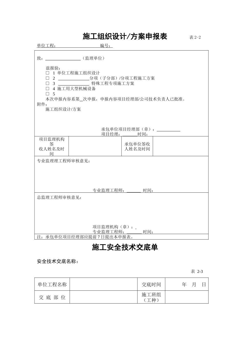 各类施工表格施工组织设计（        专项施工方案）审批表_第2页