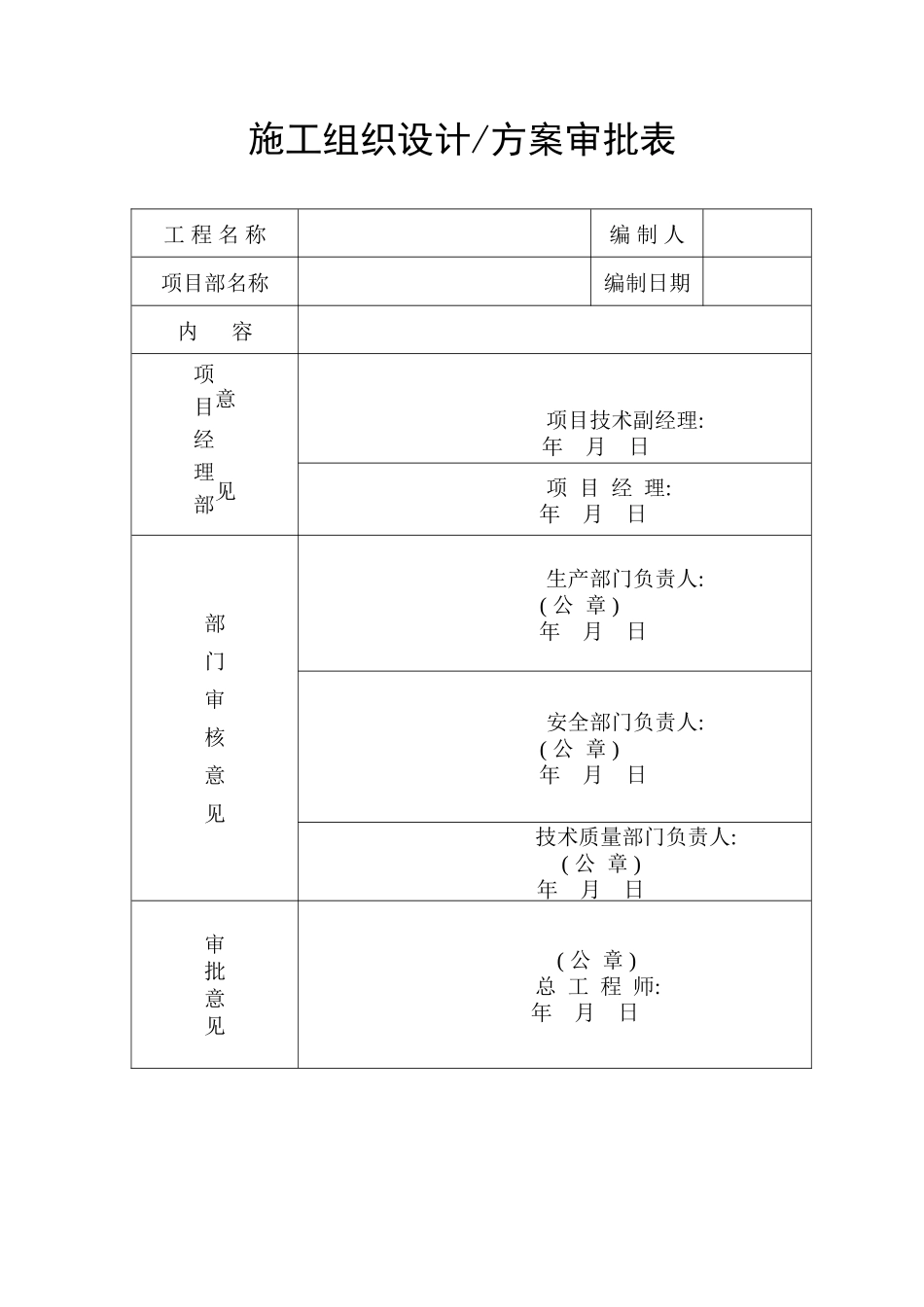 各类施工表格施工组织设计方案审批表_第1页