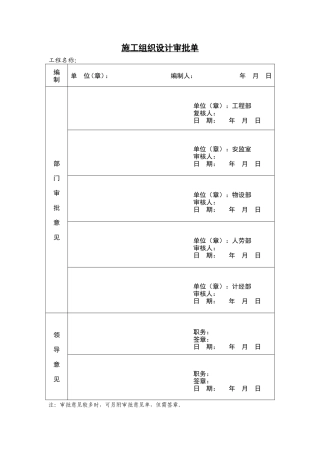 各类施工表格施工组织设计审批单