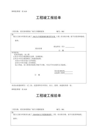 工程竣工报验单-各类监理规范表
