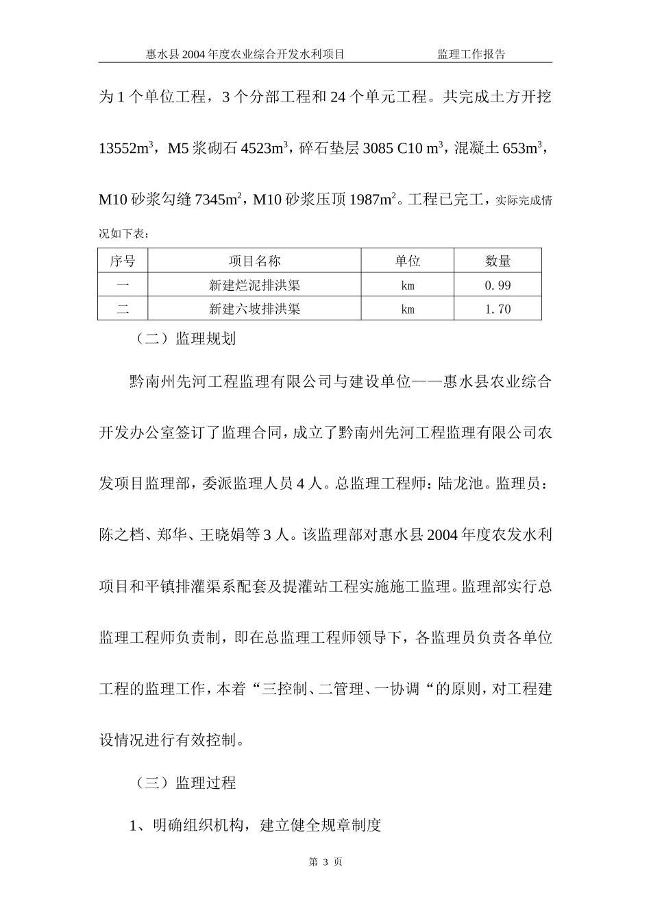 惠水县2004年度农业综合开发水利项目监理工作报告资料_第3页