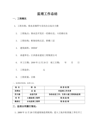 修水县烟草专卖局办公综合大楼监理工作总结【盘古】--监理工作总结