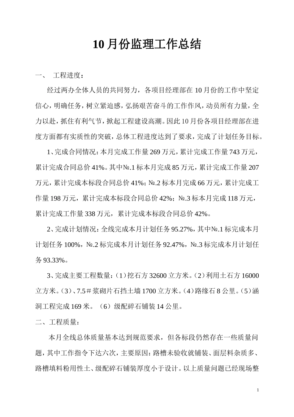 月份监理工作总结【盘古】--监理工作总结_第1页