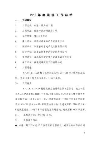 中港.雅典城二期工程【盘古】年度监理工作总结【盘古】--监理工作总结