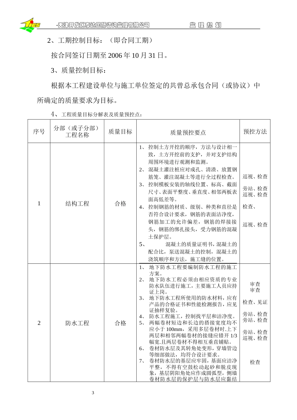 汉沽新澳花园-文库-小区工程监理规划(科学文库)--监理规划_第3页