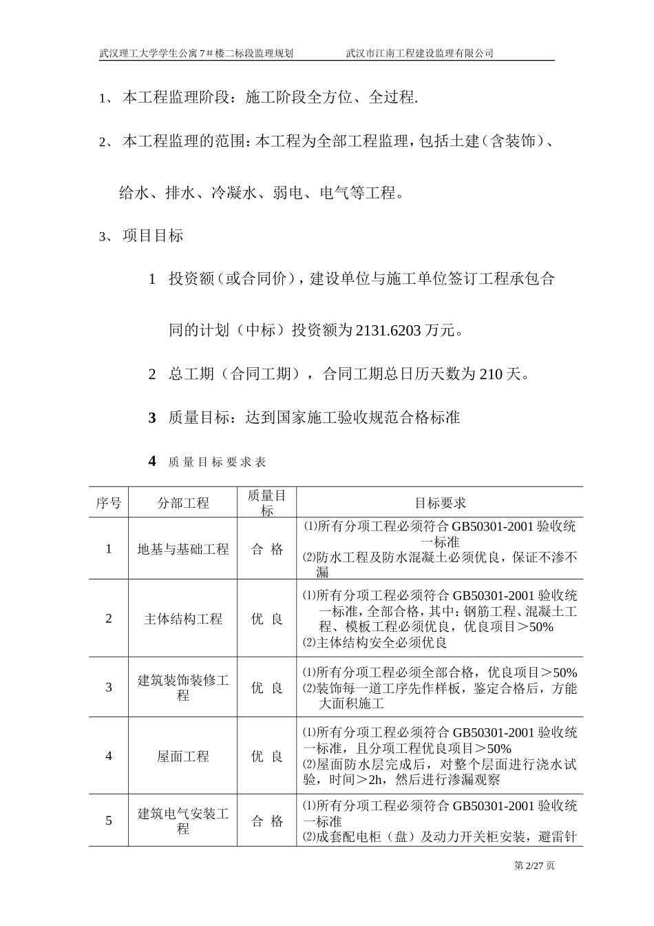 武汉理工大学-文库-学生公寓7＃楼二标段监理规划(360文库)--监理规划_第2页