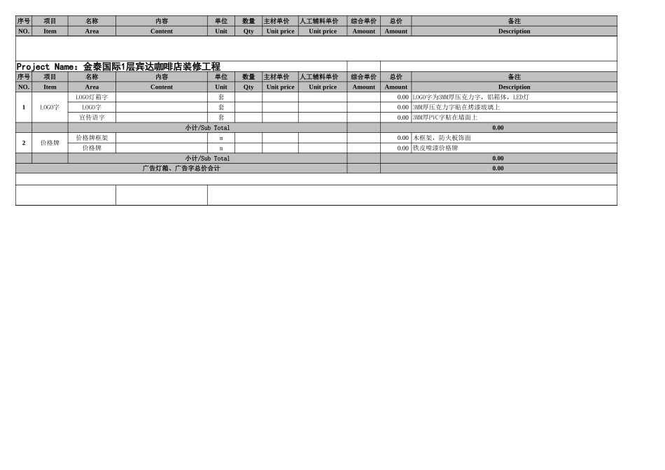 宾达咖啡店装修分区报价模板_第3页