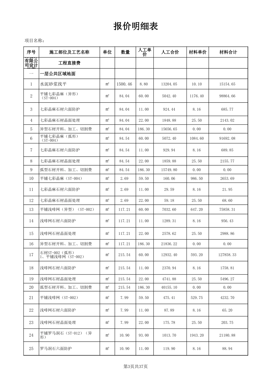 大酒店装饰报价表(预算书)_第3页