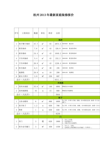 12月年最新家庭装修报价