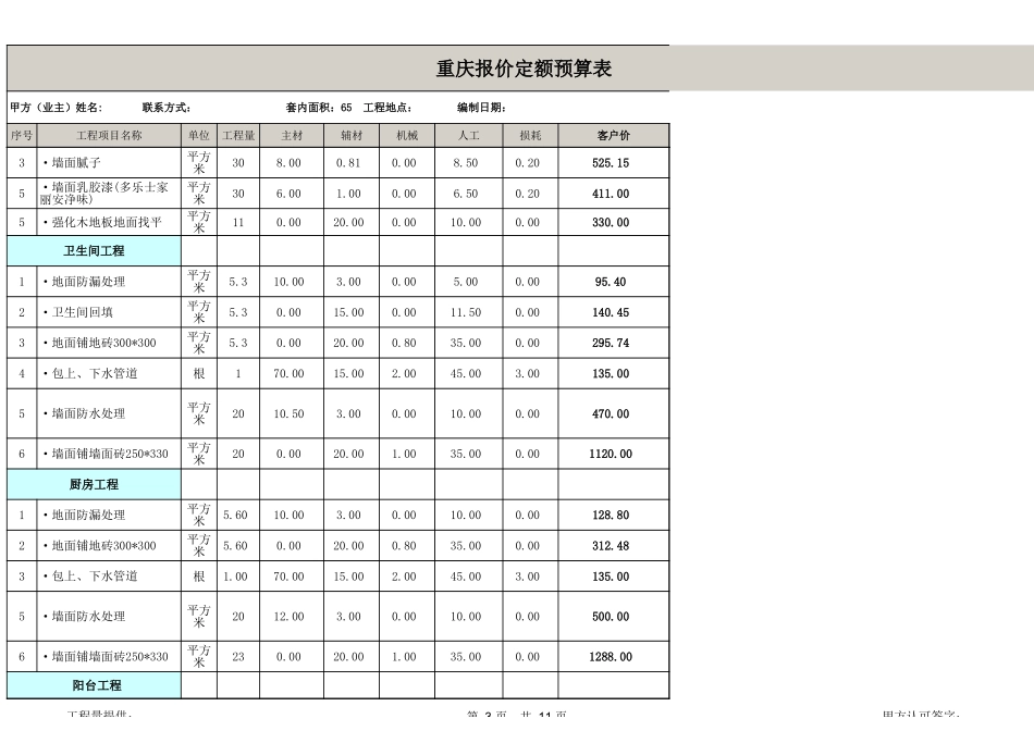 65平米家庭装修预算表_第3页