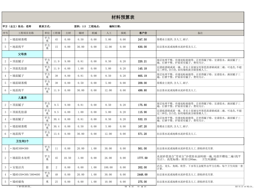 113平米三居室全包预算表_第3页