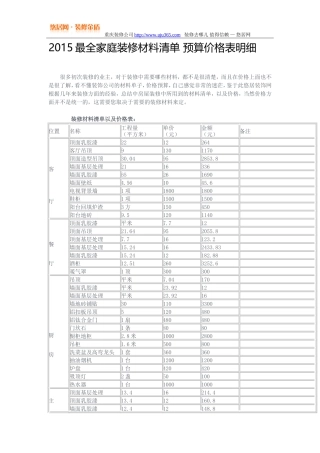 2015最全家庭装修材料清单