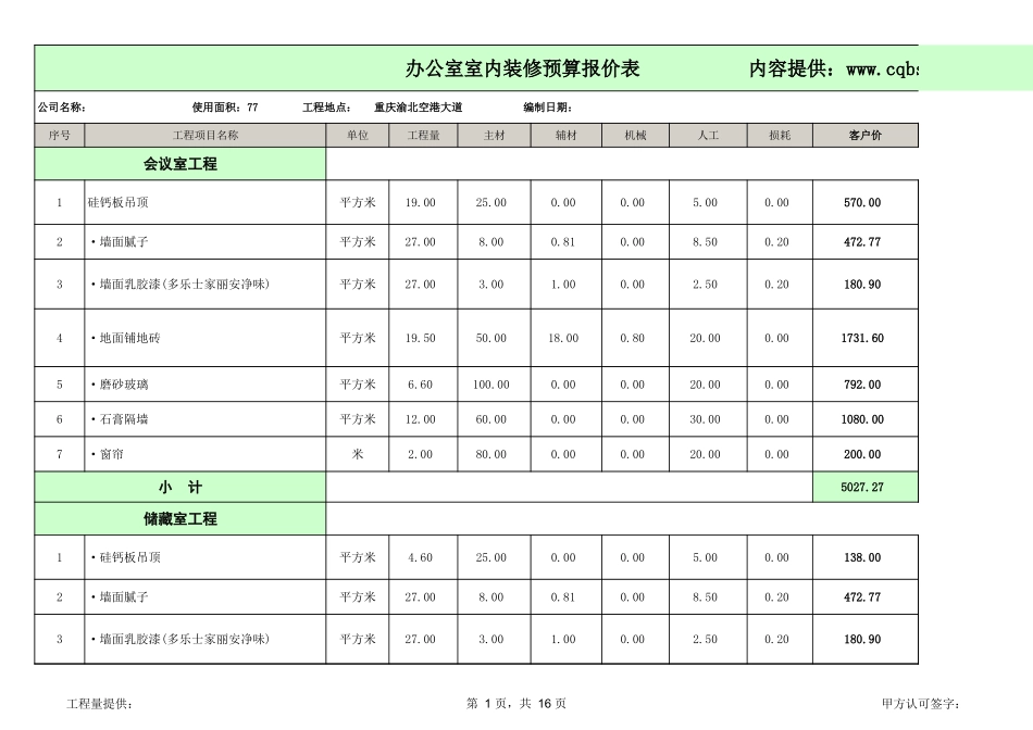 办公室装修预算表_第1页