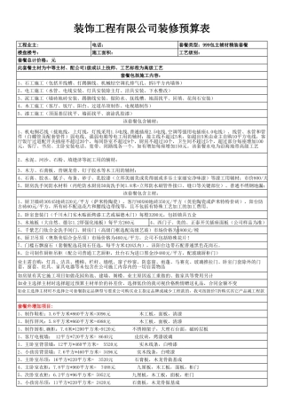 装修999套餐预算表