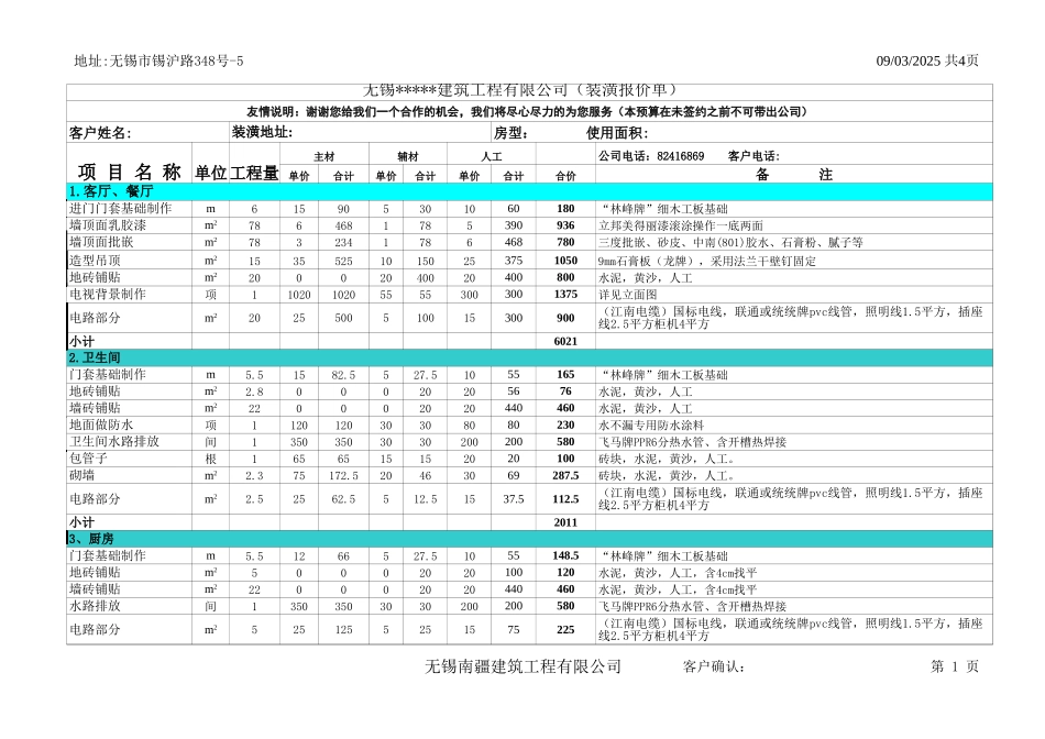 第十五套家装98平方预算模板_第1页