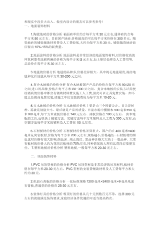 家装材料最新价格 年