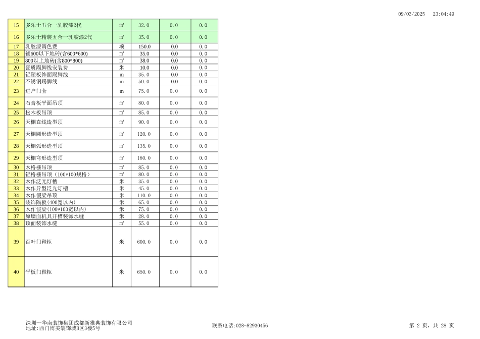 某装饰工程有限公司统一报价表 年_第2页