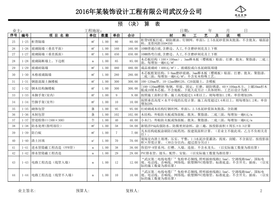 某装饰公司报价表 年_第2页