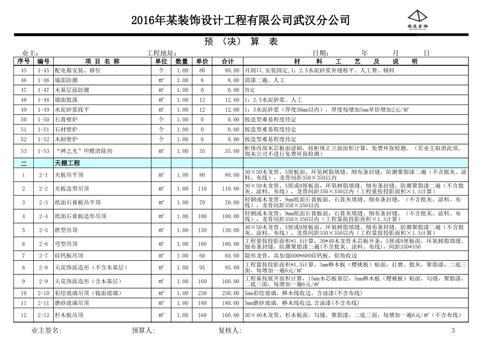 某装饰公司报价表 年_第3页