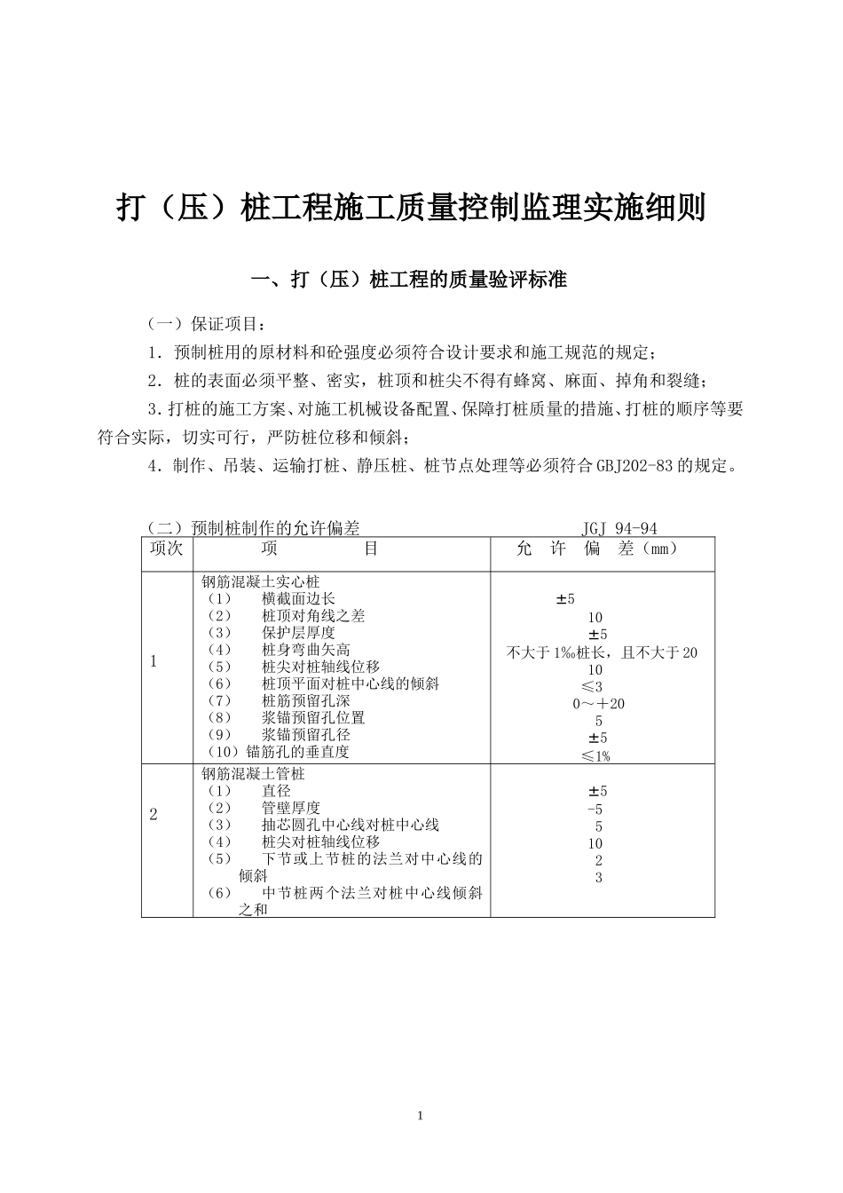 打(压)桩工程施工质量控制监理实施细则--监理实施细则_第1页