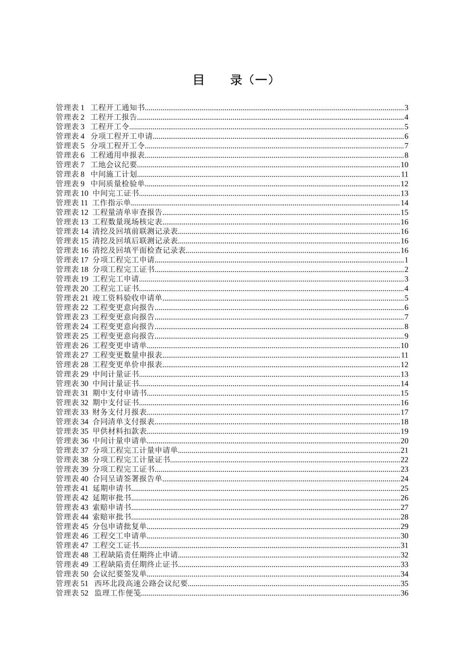 《公路工程施工管理表格》之一_工程管理表-文库-监理表格_第1页
