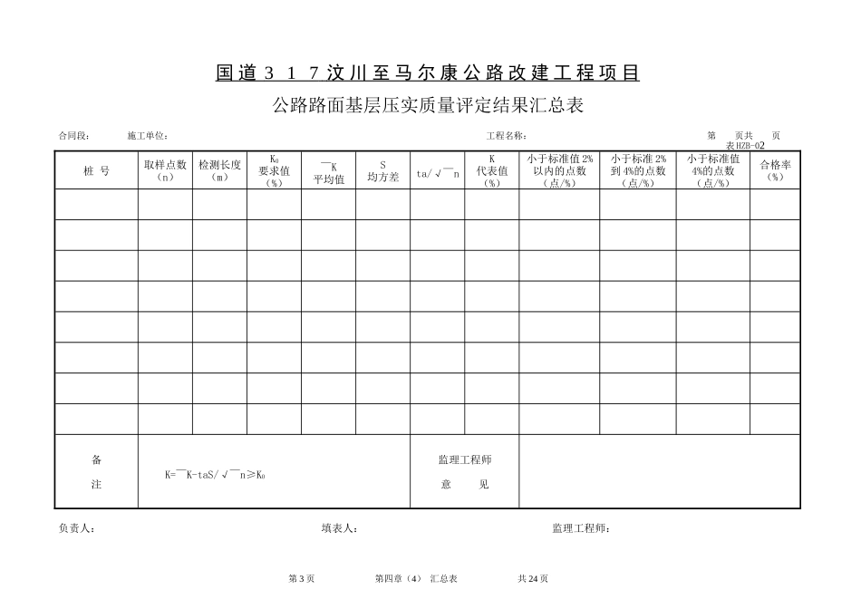 第三章公路工程(全套完整内业资料表格)(3)各类汇总表-文库-监理表格_第3页