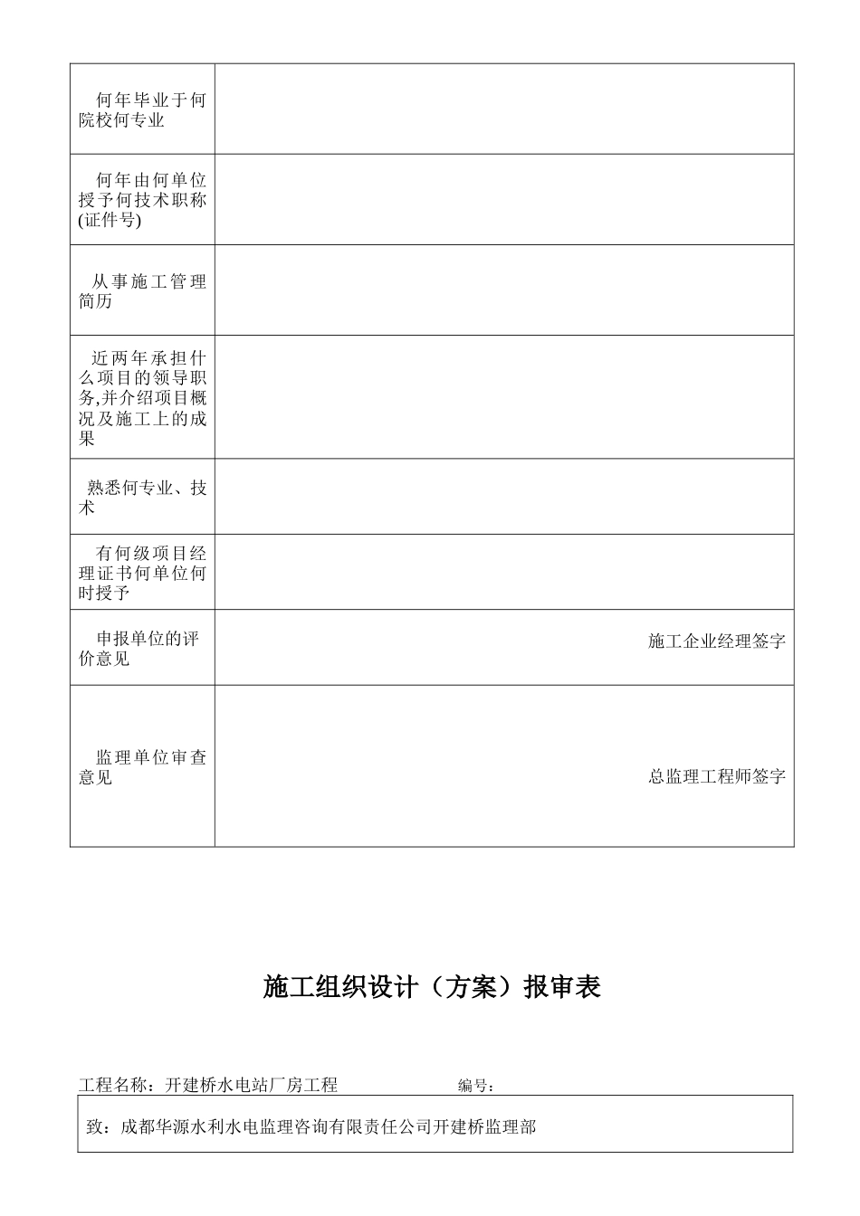 甘洛县开建桥水电站监理下发土建常用表格-文库-监理表格_第3页