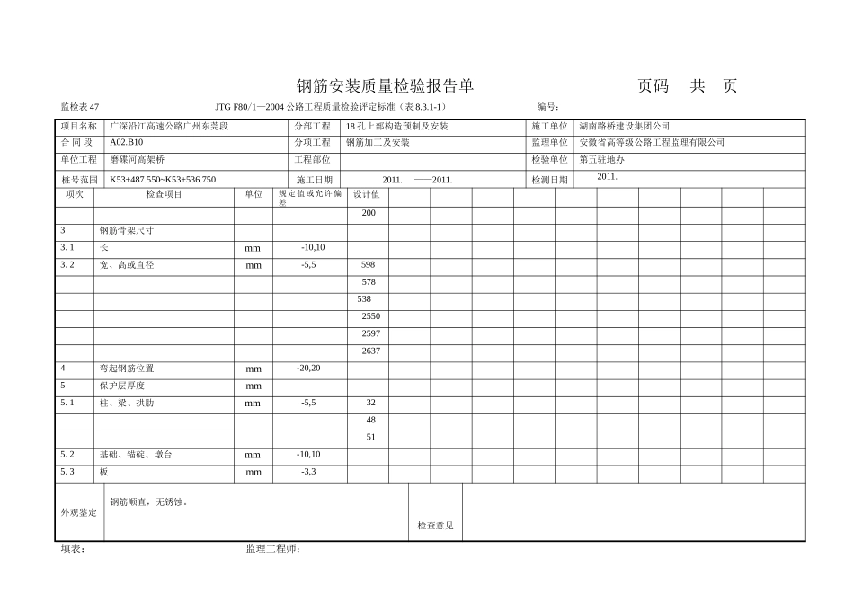 钢筋安装质量检验报告单-文库-监理表格_第2页