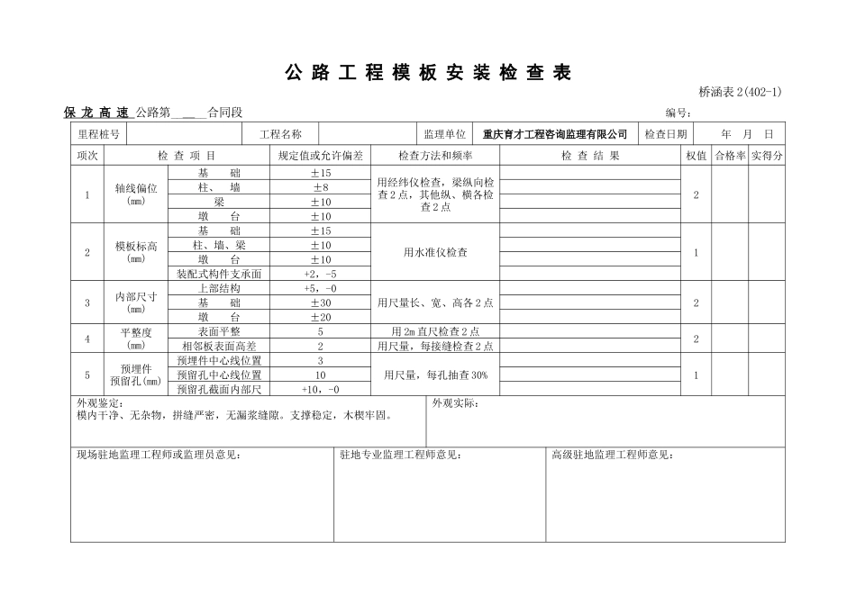 高速公路桥梁工程施工表格-文库-监理表格_第3页