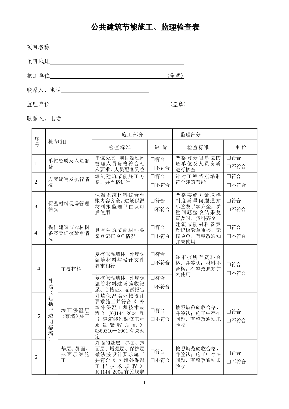 公共建筑节能施工、监理检查表-文库-监理表格_第1页