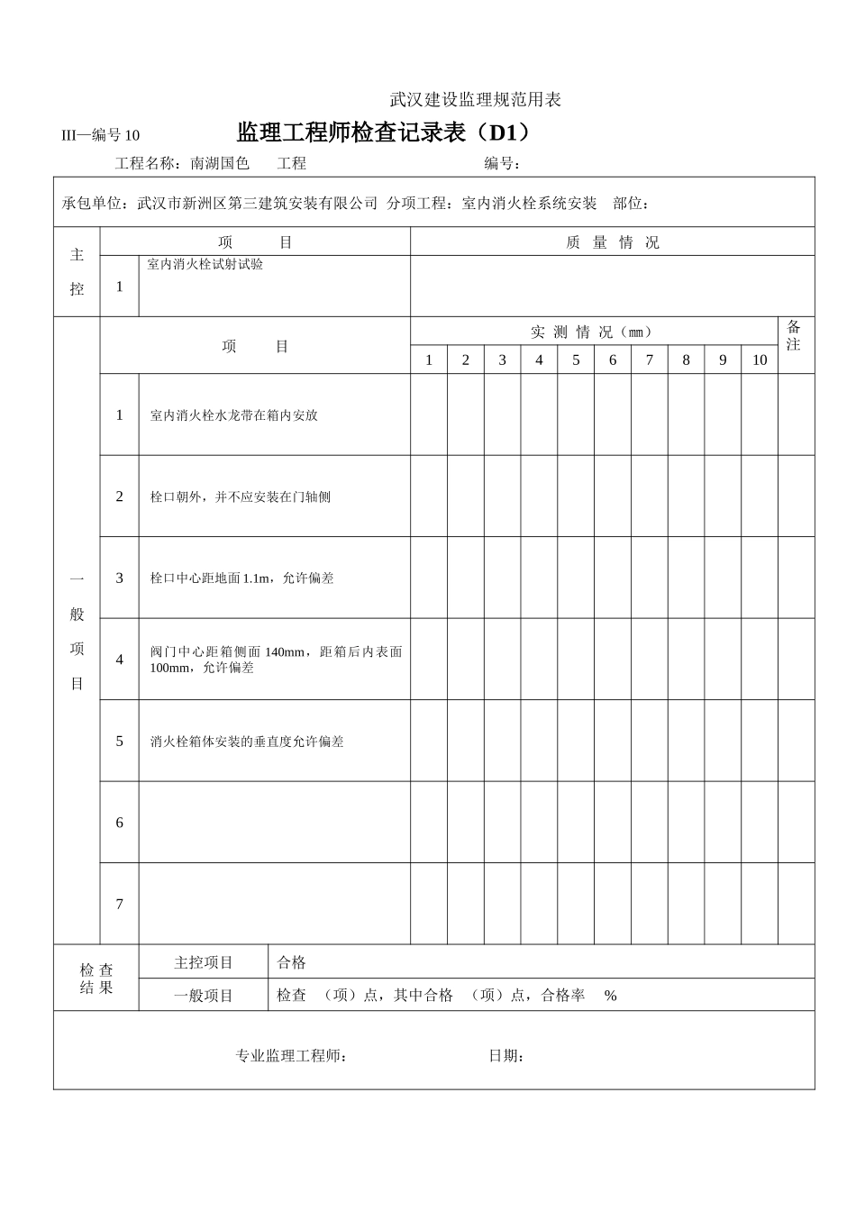 监理工程师检查记录表-文库-监理表格_第1页