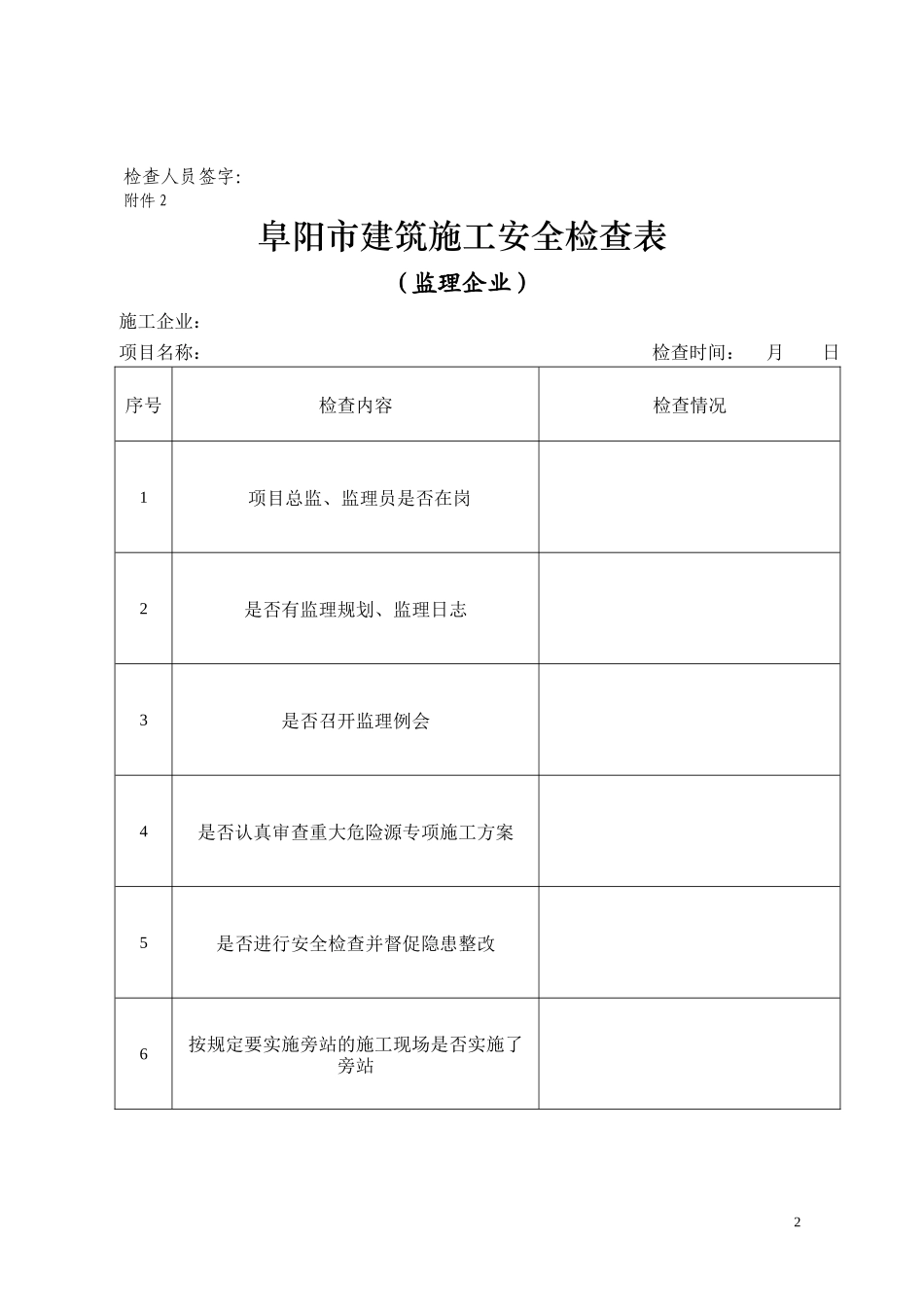 建筑工地安全检查表-文库-监理表格_第2页