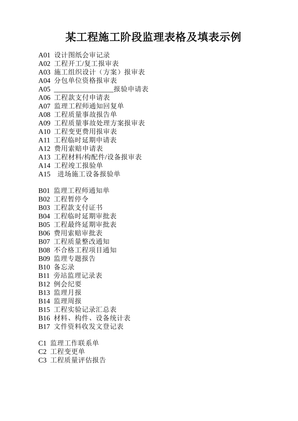 某工程施工阶段监理表格及填表示例-文库-监理表格_第1页