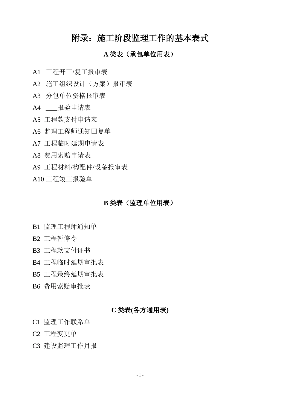 施工阶段监理工作的基本表式-文库-监理表格_第1页