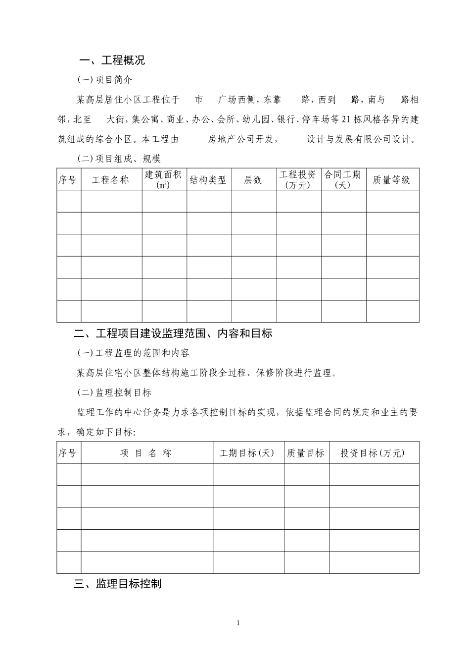 某高层居住小区工程监理大纲-监理大纲_第1页