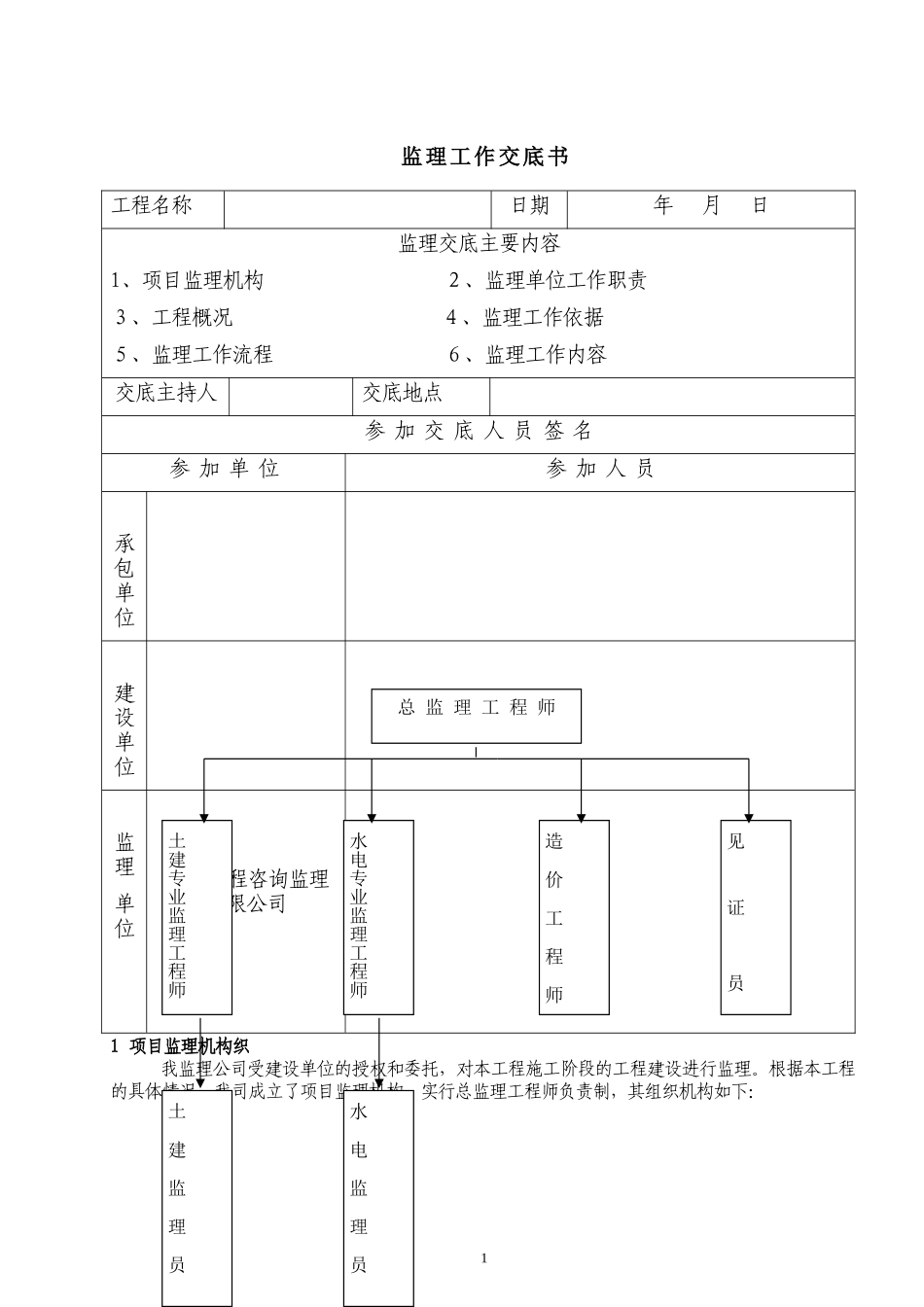 施工监理交底(范文)--监理交底_第1页
