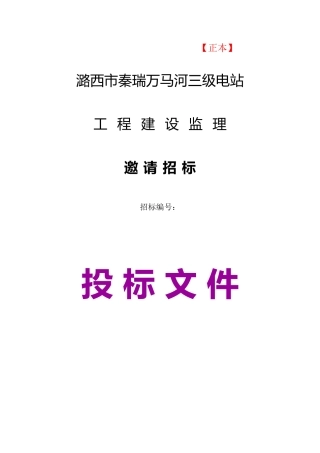 潞西市秦瑞万马河三级电站工程建设监理招标文件--监理投标文件