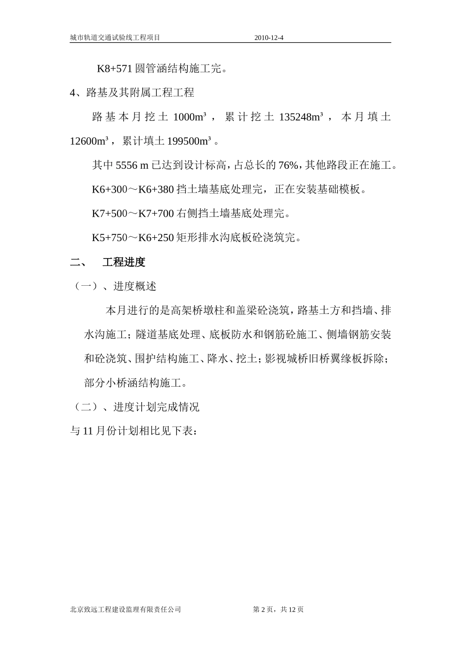 城市轨道交通试验线工程项目监理月报--监理月报_第2页