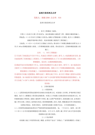监理月报范例及点评--监理月报