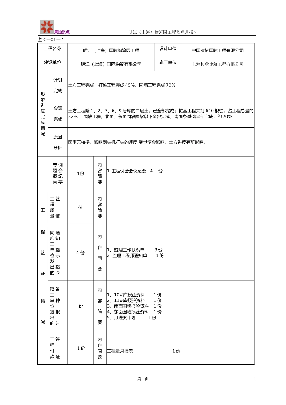 明江（上海）国际物流园工程建设监理工作月报--监理月报_第2页
